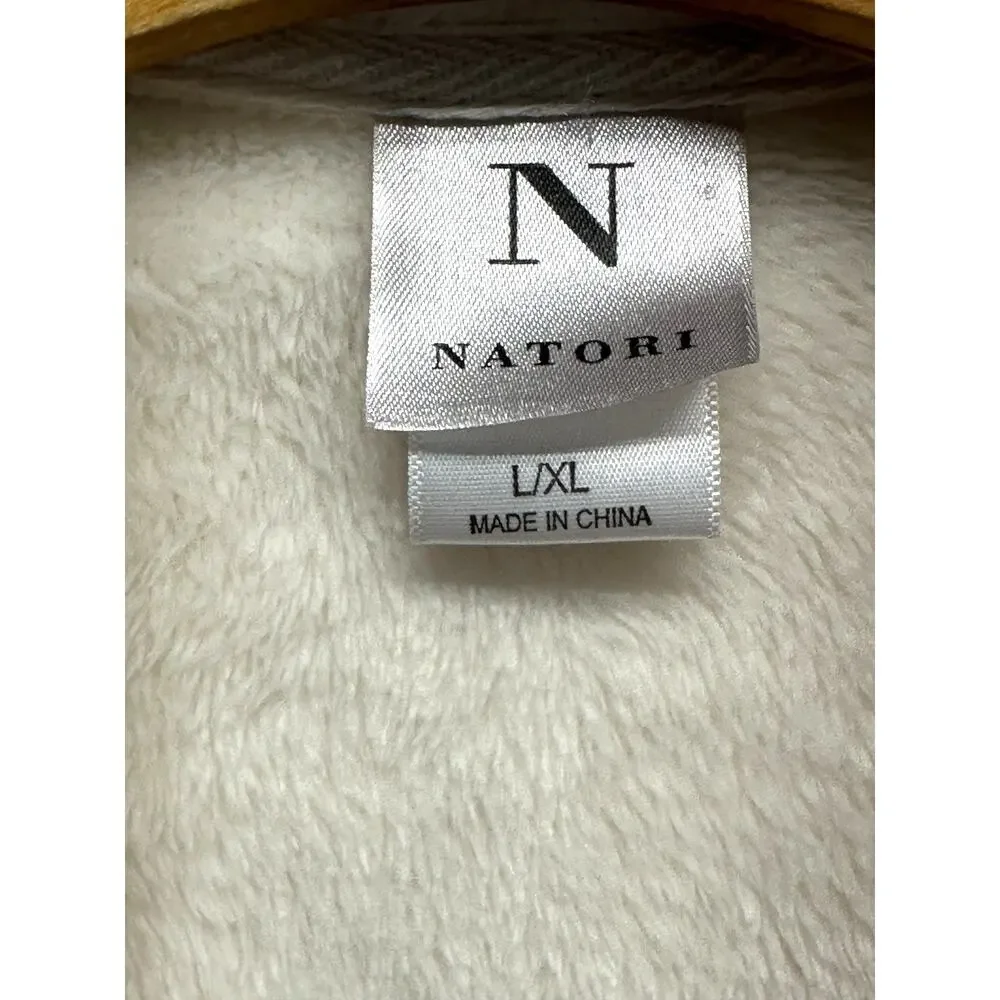 Natori Cozy Cream Plush‎ Kimono Wrap Shawl | L/XL Soft Lounge Cardigan